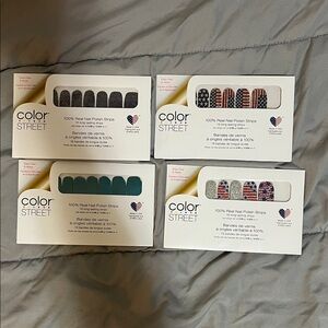 4 sets of Color Street Nail Strips Set - Black, Blue, Multicolor Designs